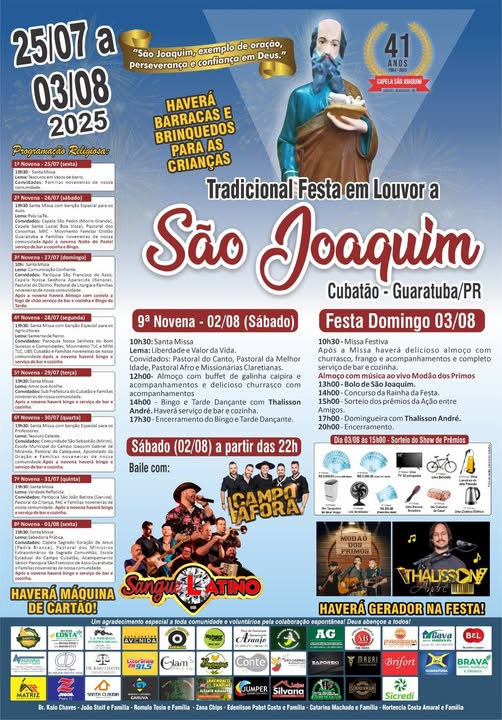 O evento que comemora 41 anos, inicia amanhã, dia 25 de julho e se estenderá até o próximo domingo dia 03 de agosto.