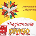 O tema deste ano da Festa do Divino é: “Sejamos peregrinos da esperança, firmados na fé e sustentados pelo Divino Espírito Santo”.