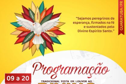 O tema deste ano da Festa do Divino é: “Sejamos peregrinos da esperança, firmados na fé e sustentados pelo Divino Espírito Santo”.