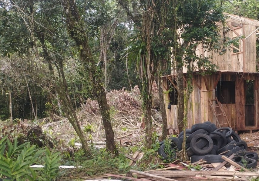 Polícia Militar Ambiental de Guaratuba em fiscalização, constatou dano de vegetação nativa secundária, em estágio médio de regeneração, sem autorização do órgão ambiental competente.