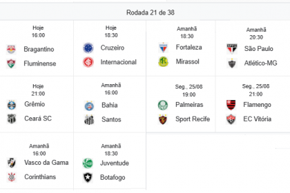 Confira os dias e horários do seu clube no brasileirão.
