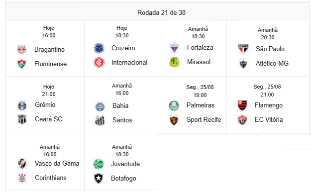 Confira os dias e horários do seu clube no brasileirão.