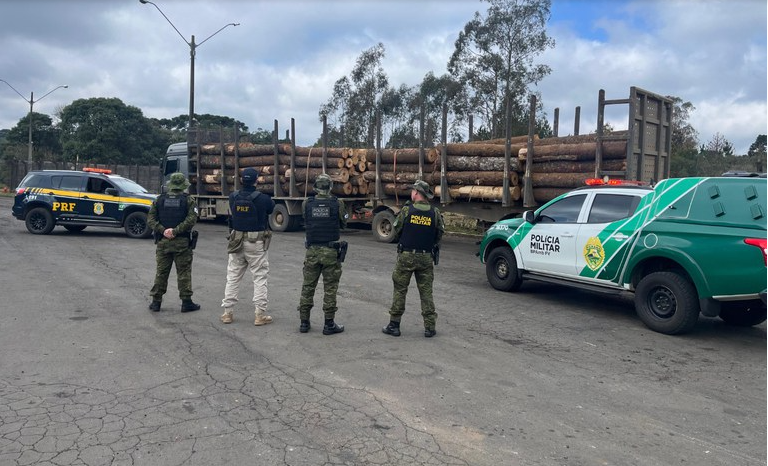 Tanto a carga quanto os veículos ficaram sob a responsabilidade da Polícia Militar Ambiental do Paraná para continuidade das providências legais. 