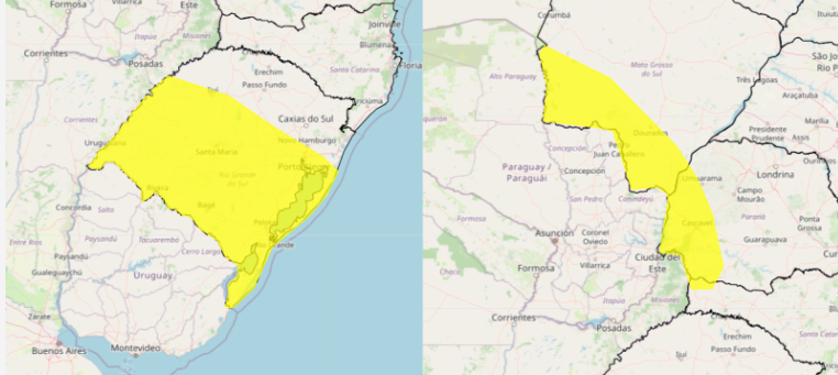 A presença de um sistema de baixa pressão entre a Argentina e o Paraguai, ou seja, próximo a áreas a Oeste do Paraná, favorecerá a mudança nas condições do tempo, inclusive com situações de fortes rajadas de vento, principalmente na metade Oeste”, explica a meteorologista Júlia Munhoz.