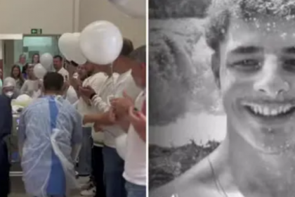 Profissionais de saúde aplaudem o corpo do jovem durante o chamado “Corredor da Honra”, na despedida.